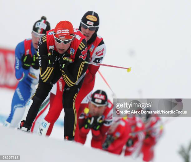 Eric Frenzel of Germany competes in the Gundersen 10km Cross Country event during day two of the FIS Nordic Combined World Cup on January 31, 2010 in...