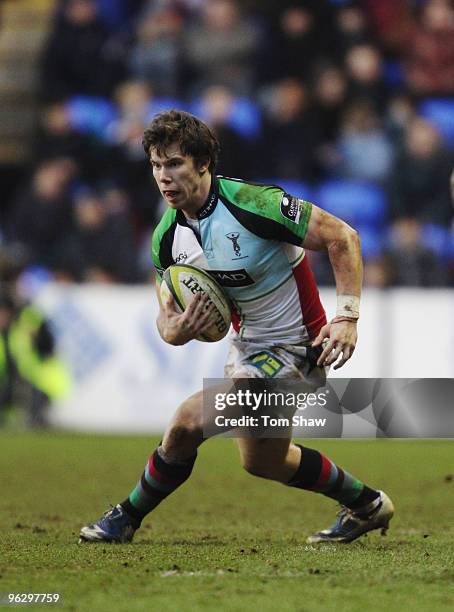 Sam Smith of Harlequins in action during the LV Anglo Welsh Cup match between London Irish and Harlequins at the Madejski Stadium on January 31, 2010...