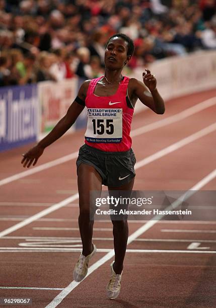 Gelete Burka of Kenia wins the woman 6150 metres final during the 26th BW-Bank-Meeting at the Europahalle on January 31, 2010 in Karlsruhe, Germany.