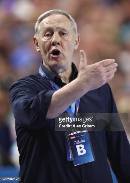 Head coach Zvonimir Serdarusic of Paris reacts during the EHF Champions League Final 4 third place match between Paris Saint Germain and HC Vardar at...