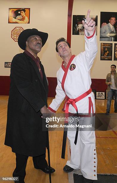 Boxer Joe Frazier and boxer, actor Chuck Zito appear together at Street Survival School of martial arts at the Omni on January 30, 2010 in Pelham,...