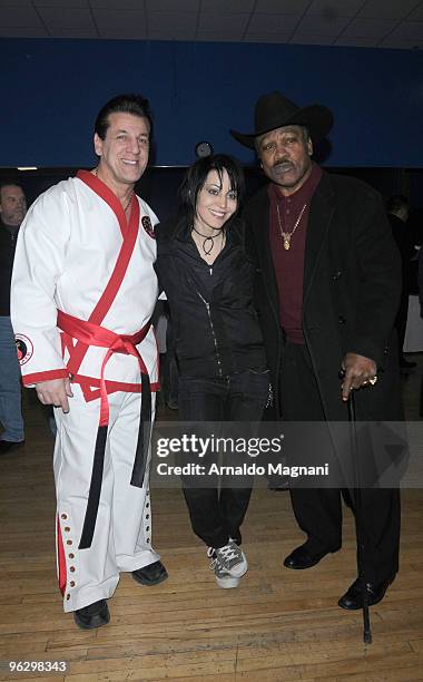 Boxer Joe Frazier , boxer, actor Chuck Zito and musician Joan Jett appear together at Street Survival School of martial arts at the Omni on January...