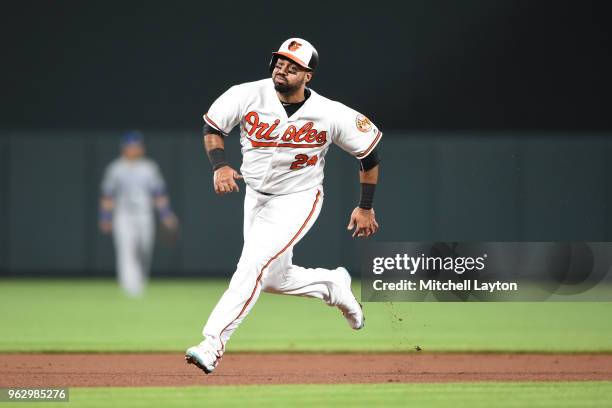 Pedro Alvarez of the Baltimore Orioles runs to third base during a baseball game against the Kansas City Royals at Oriole Park at Camden on May 10,...