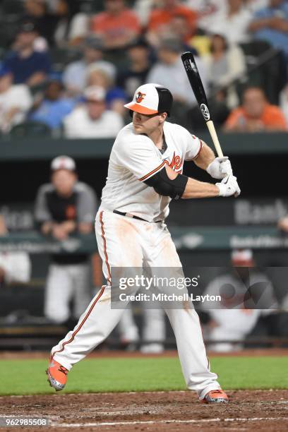 Chris Davis of the Baltimore Orioles prepares for a pitch during a baseball game against the Kansas City Royals at Oriole Park at Camden on May 10,...