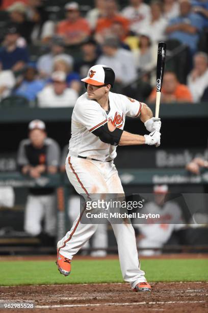 Chris Davis of the Baltimore Orioles prepares for a pitch during a baseball game against the Kansas City Royals at Oriole Park at Camden on May 10,...