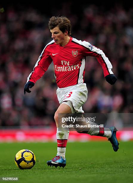 Andrei Arshavin of Arsenal runs with the ball during the Barclays Premier League match between Arsenal and Manchester United at The Emirates Stadium...