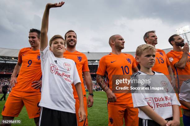 Robin van Persie Damian van der Vaart Wesley Sneijder Jayden Sneijder, Andre Ooijer , Ruud van Nistelrooy during the Dirk Kuyt Testimonial at the...