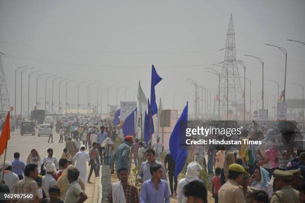 Supporters gather on the road of Eastern Peripheral Expressway after Prime Minister Narendra Modi's speech and inauguration of the Eastern Peripheral...