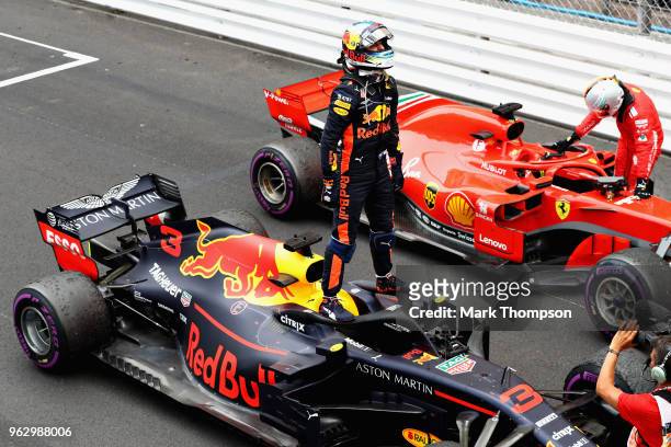 Race winner Daniel Ricciardo of Australia and Red Bull Racing celebrates in parc ferme during the Monaco Formula One Grand Prix at Circuit de Monaco...
