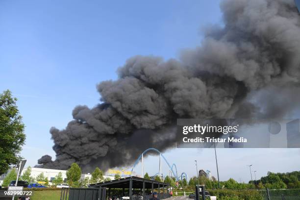 Flames and smoke in the Europa-Park on May 26, 2018 in Rust, Germany.