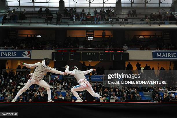 Russia's Artem Sedov competes with Italy's Andrea Badini during the Men's International Paris' Challenge Epee competition, on January 31, 2010. Team...