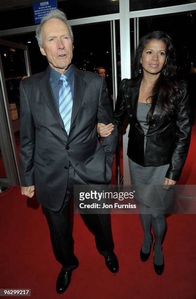 Director Clint Eastwood and his wife Dina Ruiz attend the "Invictus" film premiere at the Odeon West End on January 31, 2010 in London, England.
