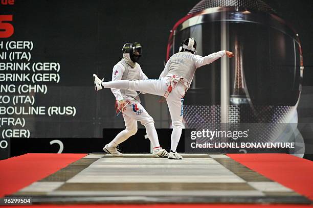 Russia's Artem Sedov competes with Italia's Andrea Baldini during the Men's International Paris' Challenge Epee competition, on January 31, 2010....