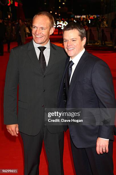 Francois Pienaar and Matt Damon attend the UK premiere of Invictus held the at The Odeon West End on January 31, 2010 in London, England.