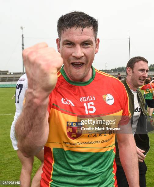 Offaly , Ireland - 27 May 2018; Carlow team captain John Murphy celebrates after the Leinster GAA Football Senior Championship Quarter-Final match...