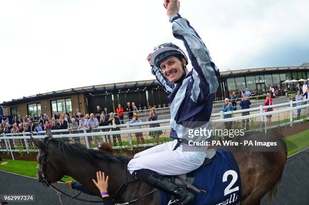 Alpha Centauri and jockey Colm O'Donoghue after winning the Tattersalls 1000 Guineas during day two of the 2018 Tattersalls Irish Guineas Festival at...
