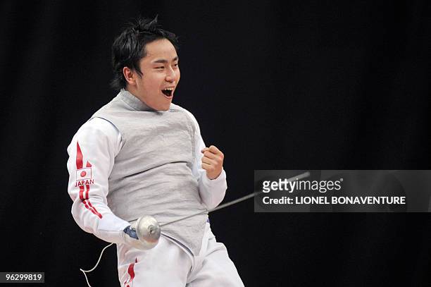 Japanese Yuki Ota reacts during the Men's International Paris' Challenge Epee competition, on January 31, 2010. Russia won the competition ahead...