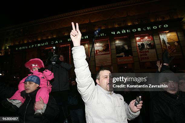 Opposition activists take part in an unauthorized anti-Kremlin protest January 31, 2010 in downtown Moscow, Russia. Several hundred demonstrators...