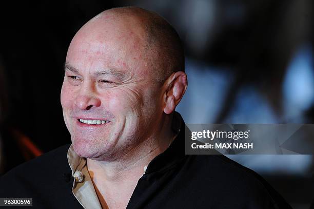 Former England Rugby Union player Brian Moore arrives in London's Leicester Square on January 31 to attend the British Premiere of his latest film '...