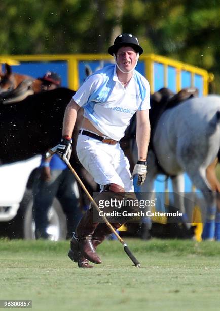 Prince Harry shows his frustration after he falls from his horse during the Sentebale Polo Cup on January 31, 2010 in Bridgetown, Barbados. Prince...