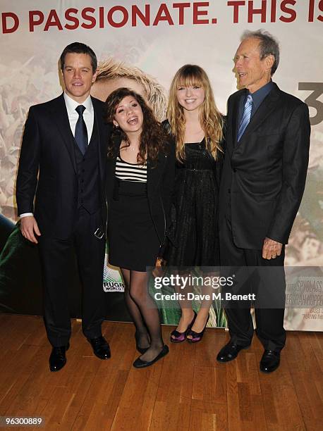 Matt Damon and Clint Eastwood with his daughters Francesca and Morgan arrive at the UK film premiere of 'Invictus', at Odeon West End on January 31,...