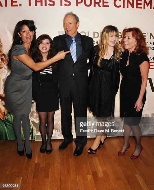 Dina Ruiz and Clint Eastwood with daughters Morgan and Francesca arrive at the UK film premiere of 'Invictus', at Odeon West End on January 31, 2010...