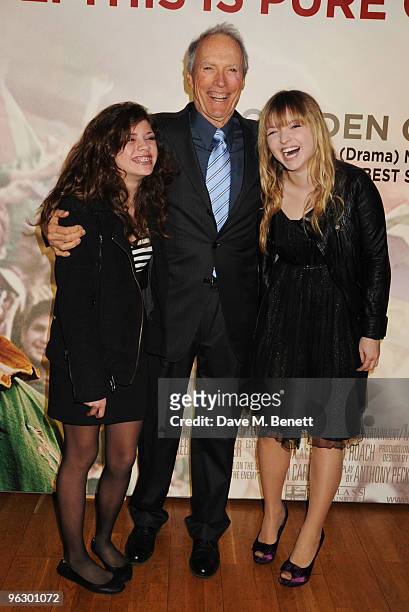 Clint Eastwood with his daughters Morgan and Francesca arrive at the UK film premiere of 'Invictus', at Odeon West End on January 31, 2010 in London,...