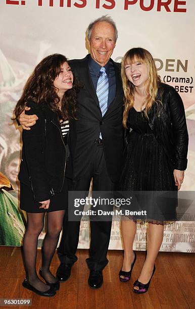 Clint Eastwood with his daughters Morgan and Francesca arrive at the UK film premiere of 'Invictus', at Odeon West End on January 31, 2010 in London,...