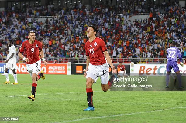 Egyptian players celebrate winning the Africa Cup of Nations final match between Ghana and Egypt from Universitaria Stadium on January 31, 2010 in...