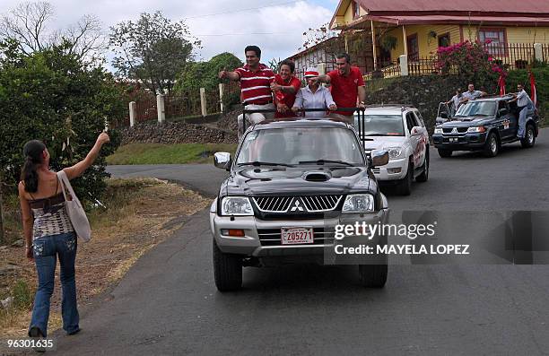 Opposition Libertarian Movement presidential candidate Otto Guevara , gives the thumb up to a supporter on January 31 in Poas de Alajuela, 35...