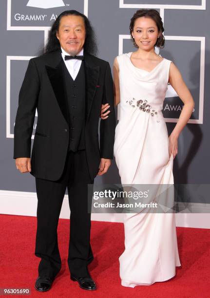 Musician Kitaro and Jane Zhang arrive at the 52nd Annual GRAMMY Awards held at Staples Center on January 31, 2010 in Los Angeles, California.