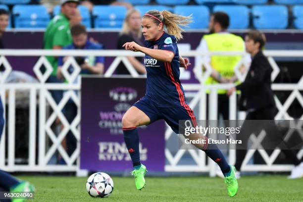 Eugenie Le Sommer of Olympique Lyonnais in action during the UEFA Womens Champions League Final between VfL Wolfsburg and Olympique Lyonnais on May...