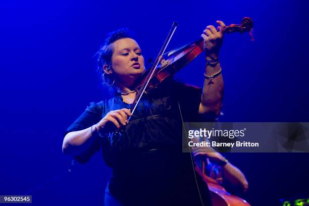 Eliza Carthy of The Imagined Village performs on stage at the Queen Elizabeth Hall on January 31, 2010 in London, England.