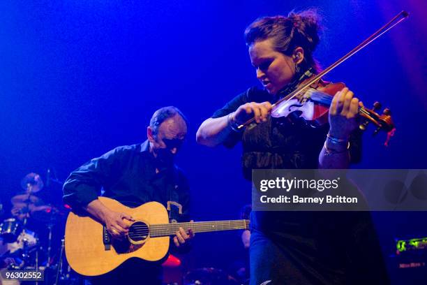 Martin Carthy and Eliza Carthy of The Imagined Village perform on stage at the Queen Elizabeth Hall on January 31, 2010 in London, England.