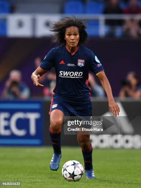 Wendie Renard of Olympique Lyonnais in action during the UEFA Womens Champions League Final between VfL Wolfsburg and Olympique Lyonnais on May 24,...