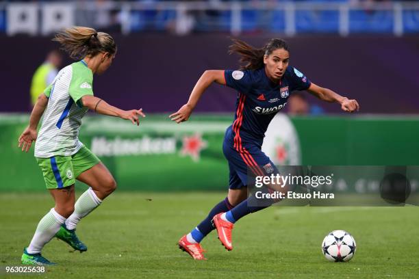 Amel Majri of Olympique Lyonnais in action during the UEFA Womens Champions League Final between VfL Wolfsburg and Olympique Lyonnais on May 24, 2018...