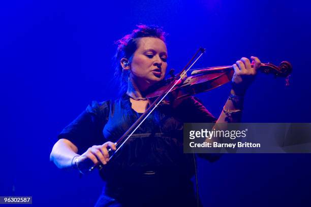 Eliza Carthy of The Imagined Village performs on stage at the Queen Elizabeth Hall on January 31, 2010 in London, England.