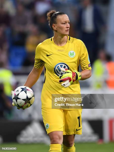 Almuth Schult of Wolfsburg in action during the during the UEFA Womens Champions League Final between VfL Wolfsburg and Olympique Lyonnais on May 24,...