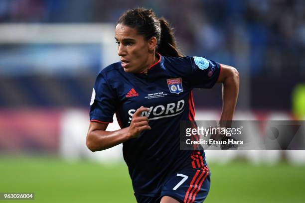 Amel Majri of Olympique Lyonnais in action during the UEFA Womens Champions League Final between VfL Wolfsburg and Olympique Lyonnais on May 24, 2018...