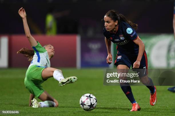 Amel Majri of Olympique Lyonnais in action during the UEFA Womens Champions League Final between VfL Wolfsburg and Olympique Lyonnais on May 24, 2018...