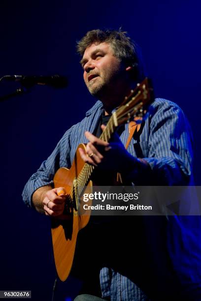 Chris Wood of The Imagined Village performs on stage at the Queen Elizabeth Hall on January 31, 2010 in London, England.