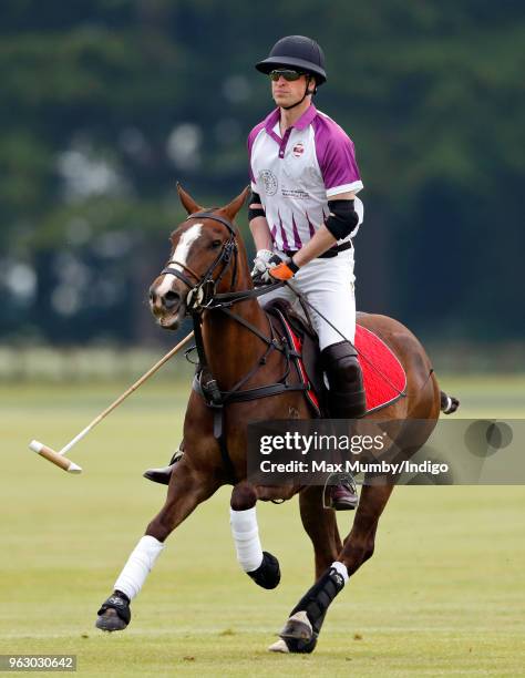 Prince William, Duke of Cambridge plays in the Jerudong Trophy charity polo match at Cirencester Park Polo Club on May 25, 2018 in Cirencester,...