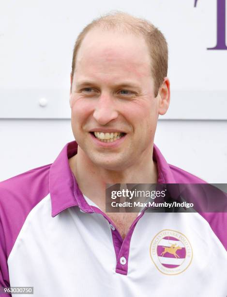 Prince William, Duke of Cambridge attends a prize giving after playing in the Jerudong Trophy charity polo match at Cirencester Park Polo Club on May...