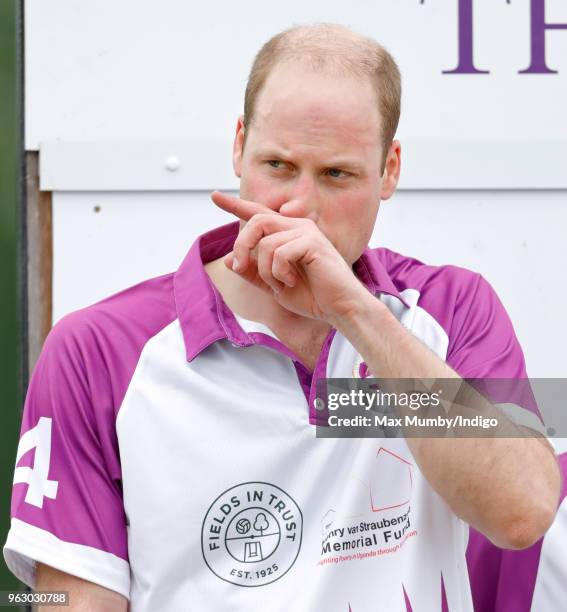 Prince William, Duke of Cambridge attends a prize giving after playing in the Jerudong Trophy charity polo match at Cirencester Park Polo Club on May...