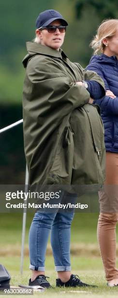 Zara Tindall watches her cousin Prince William, Duke of Cambridge play in the Jerudong Trophy charity polo match at Cirencester Park Polo Club on May...