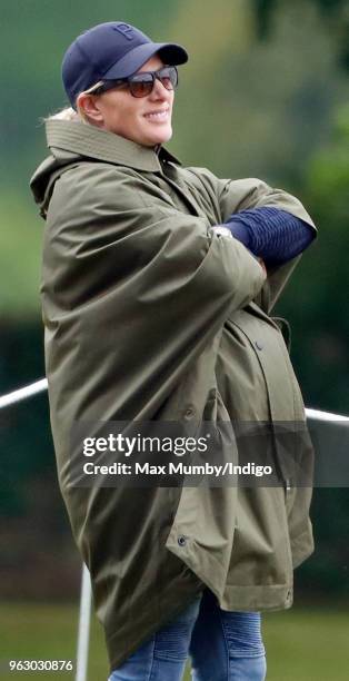 Zara Tindall watches her cousin Prince William, Duke of Cambridge play in the Jerudong Trophy charity polo match at Cirencester Park Polo Club on May...