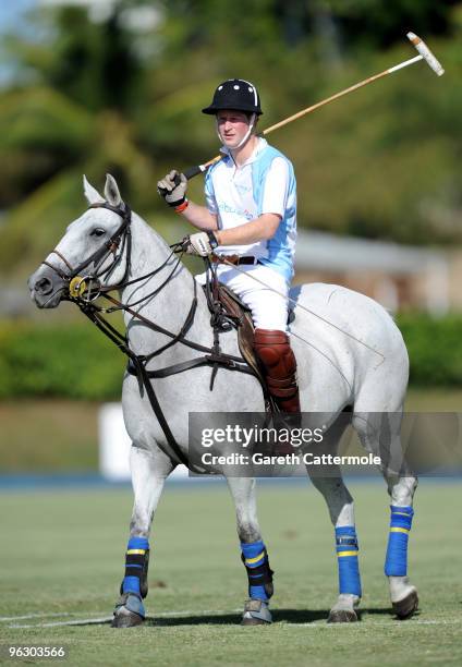 Prince Harry competes in the Sentebale Polo Cup on January 31, 2010 in Bridgetown, Barbados. Prince Harry is visiting the island with Prince Seeiso...