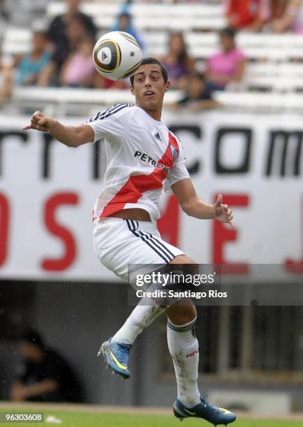 Rogelio Funes Mori of River Plate in action during an Argentine championship Primera A soccer match between River Plate and Banfield at the River...