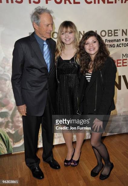 Director Clint Eastwood with his daughters Francesca and Morgan attend the "Invictus" film premiere at the Odeon West End on January 31, 2010 in...