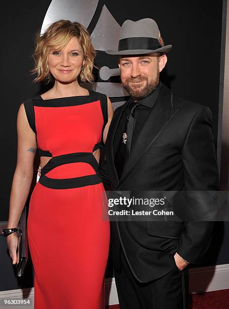 Singers Jennifer Nettles and Kristian Bush of Sugarland arrive at the 52nd Annual GRAMMY Awards held at Staples Center on January 31, 2010 in Los...